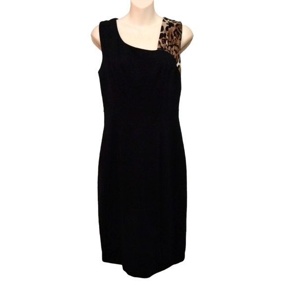 Cache Black Dress w Leopard Sz 8 Sleeveless - Picture 1 of 4